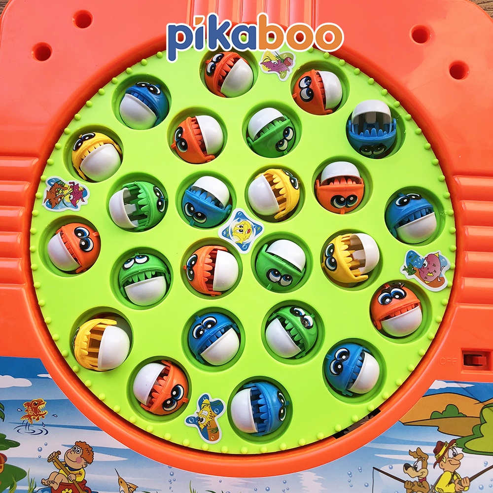 Đồ chơi câu cá Pikaboo, gồm 2 cần, 24 cá đa sắc cho bé nhận biết màu, chạy pin chất liệu nhựa an toàn