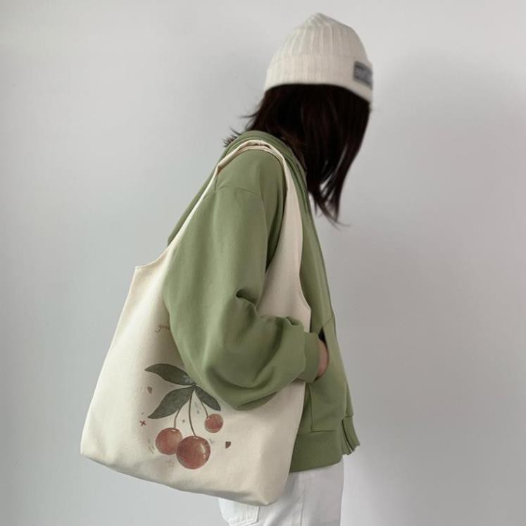 Túi vải canvas đeo vai phong cách Nhật Bản (3 trái Cherry)