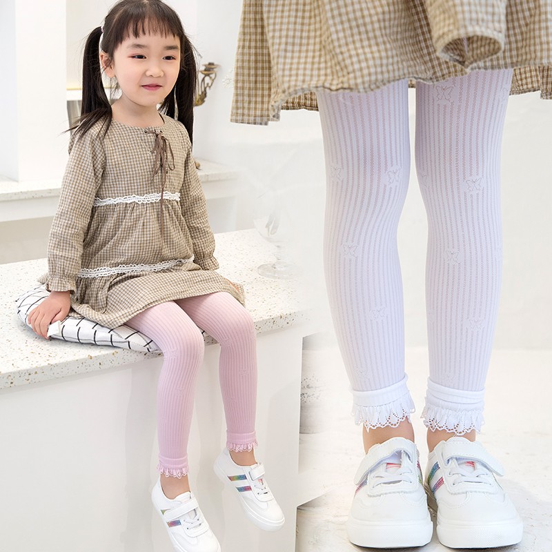 Quần Legging Họa Tiết Bướm Kẻ Sọc Dọc Phối Ren Thoáng Khí Thời Trang Mùa Hè Cho Bé Gái 1-4 Tuổi