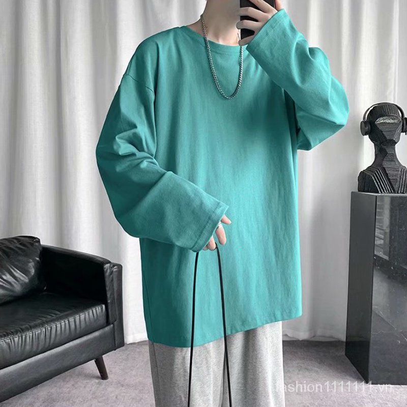 Áo Thun Tay Dài 100% Cotton Màu Trơn 8 Màu Tùy Chọn Cho Nam Và Nữ