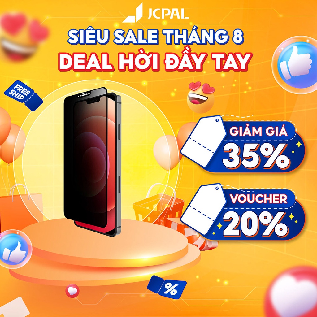 Kính cường lực chống nhìn trộm JCPAL premium privacy iP | 13 Pro| 13 Pro Max chống bám vân tay