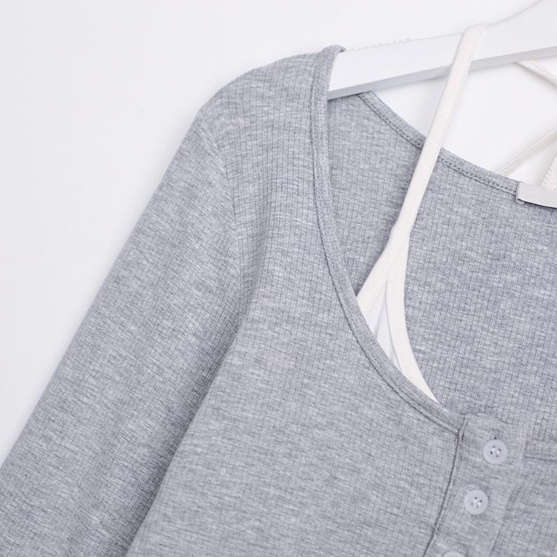 Áo croptop dài tay cổ tròn xinh xắn theo phong cách Hàn Quốc dành cho nữ | BigBuy360 - bigbuy360.vn