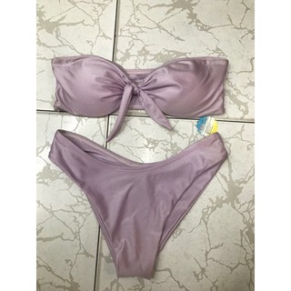 Mã bikini áo ống-có thắt nơ giữa-màu tím cà bóng-freesize
