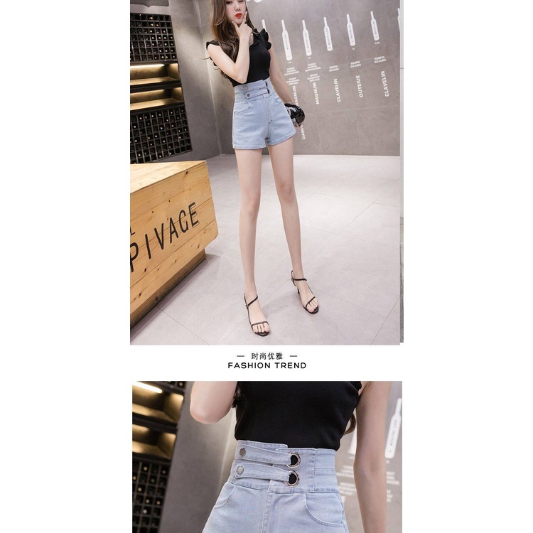 Quần Short Jean Lưng Cao Dáng Ôm Co Giãn Tốt Thời Trang Xuân 2020 Phong Cách Hàn Quốc Cho Nữ