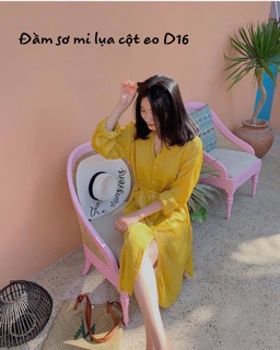 Bigsize Đầm sơ mi lụa cột eo D16