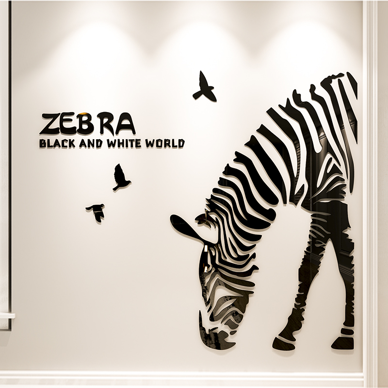 Tranh dán tường mica 3d decor khổ lớn chú ngựa vằn Zebra phong cách bắc âu hiện đại Nhiều Size - EPeBen
