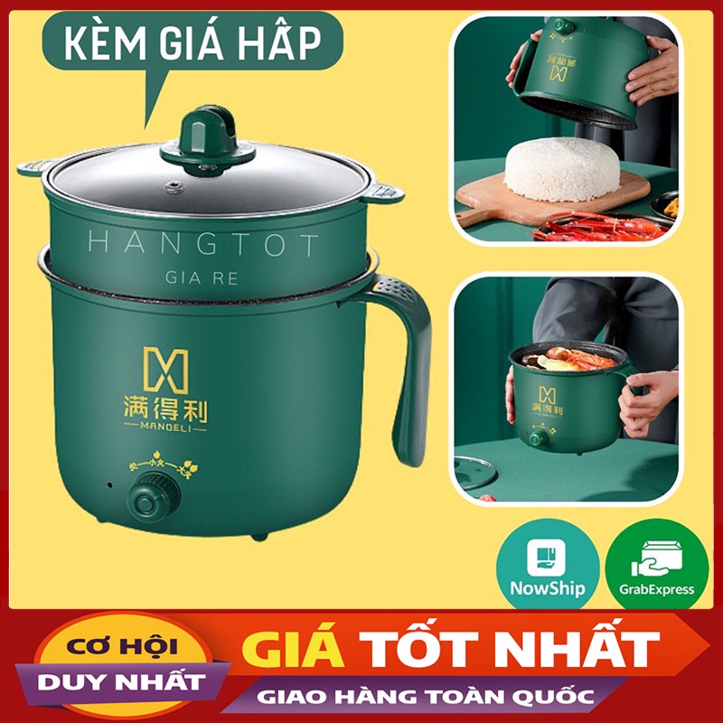 Nồi Lẩu Điện Mini, Ca Nấu Mì 2 Tầng Kèm Giá Hấp Đa Năng Luộc, Hấp, Nướng, Chiên 1,8 lít- Violet