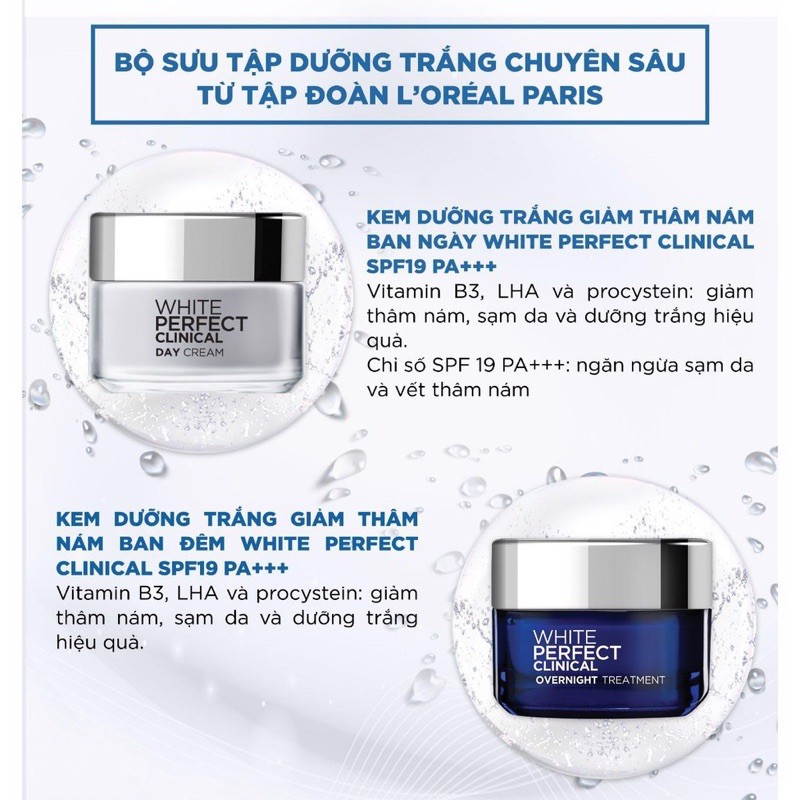 Kem Dưỡng Da Trắng Mịn và Giảm Thâm Nám Ban Đêm L’Oréal Paris White Perfect Clinical Overnight Treatment 50ml