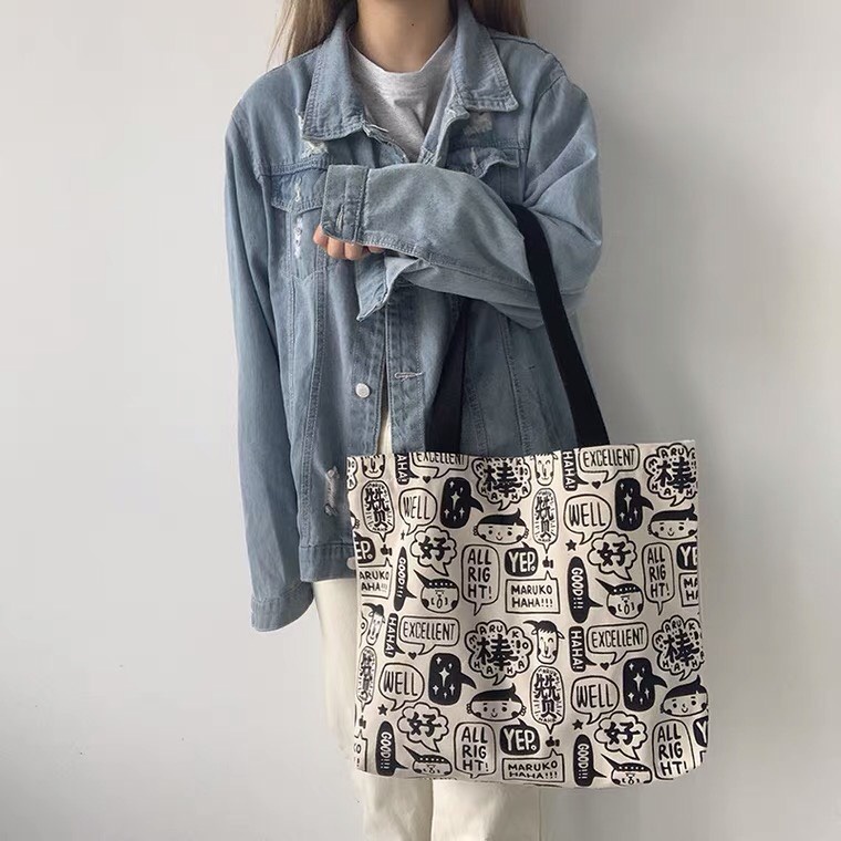 Túi tote vải canvas cao cấp Maruco khổ vuông cute hàng cực hot