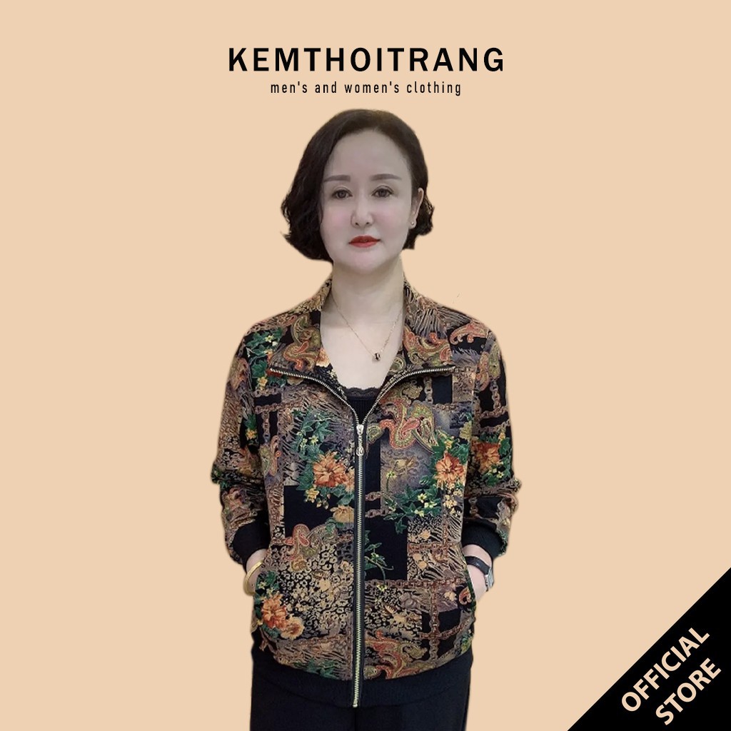 Áo khoác thu đông cho mẹ in 3D - Áo khoác mặc nhà chất BC cao cấp KEMTHOITRANG - T12