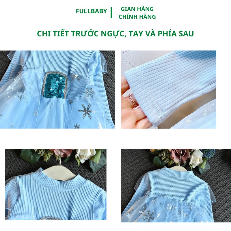 Váy elsa dài tay cho bé len gân lót nỉ ấm áp dễ thương mẫu mới 2022