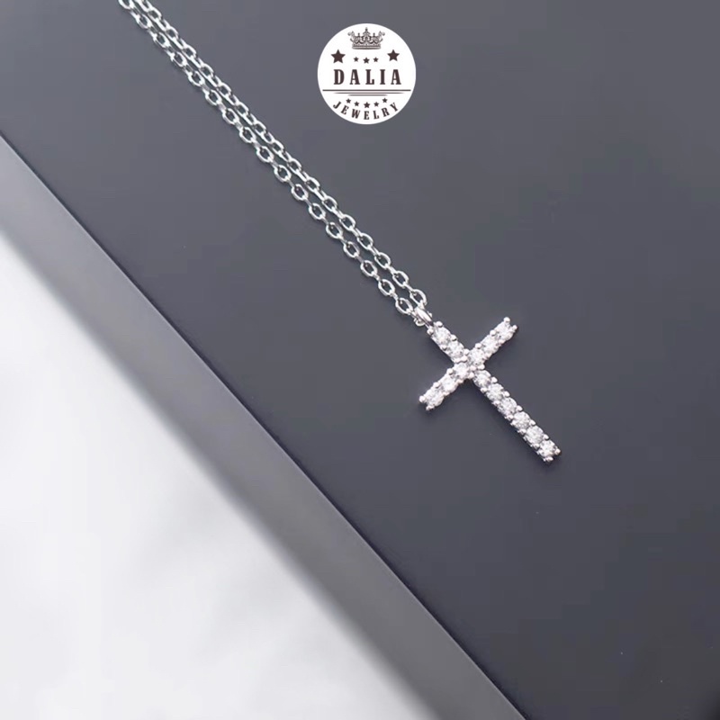Dây chuyền thánh giá bạc nạm đá DaLiA Jewelry vòng cổ chữ thập đẹp basic bạc thật 925 không gỉ