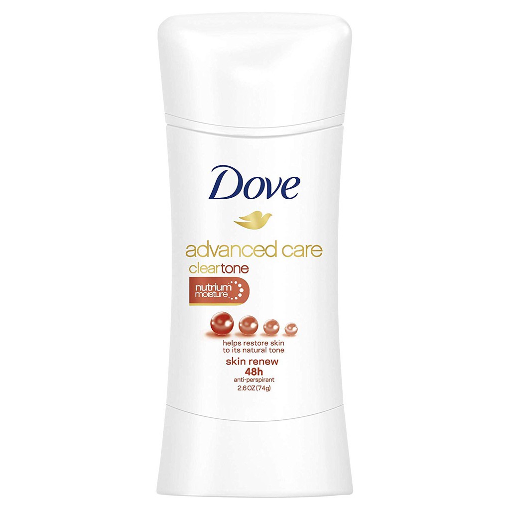 Lăn khử mùi nữ dạng sáp Dove Advanced Care Antiperspirant Deodorant Clear Tone Skin Renew 74g (Mỹ)