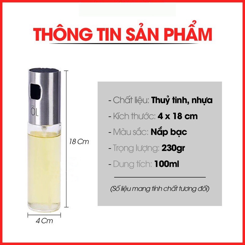 Bình xịt dầu ăn phun sương ,bình xịt cho nồi chiên không dầu chai thủy tinh cao cấp 100ml