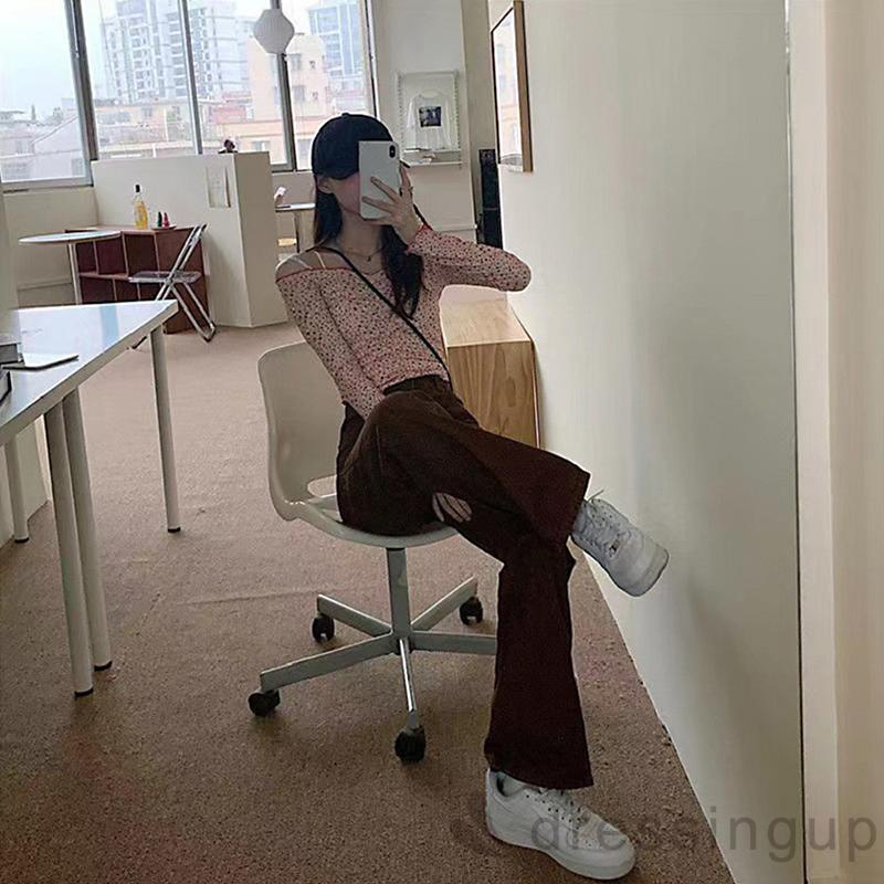 Quần ống rộng lưng cao màu trơn phong cách cổ điển thời trang cho nữ