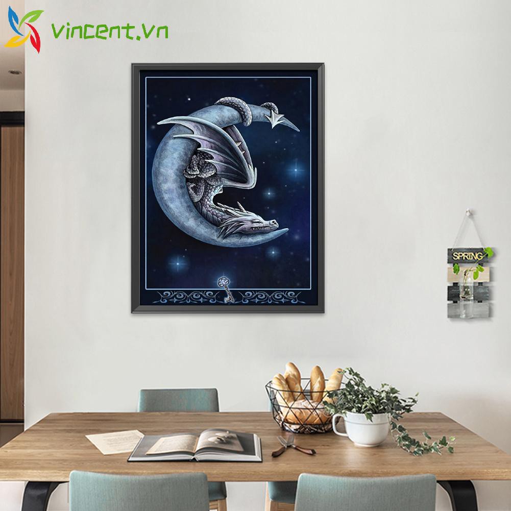 Tranh Thêu Chữ Thập Hình Con Rồng Và Mặt Trăng 11ct