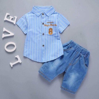 Set bộ summer 8 áo sơ mi - quần bò bé trai tqxk