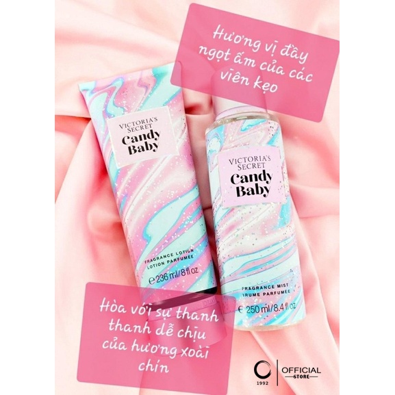 Dưỡng Body 🌸𝑭𝒓𝒆𝒆𝒔𝒉𝒊𝒑🌹 Dưỡng Thể Nước Hoa Victoria's Secret Lotion 236ml 🍨 CANDY BABY 🍭 Body Mist - Xịt Thơm Body