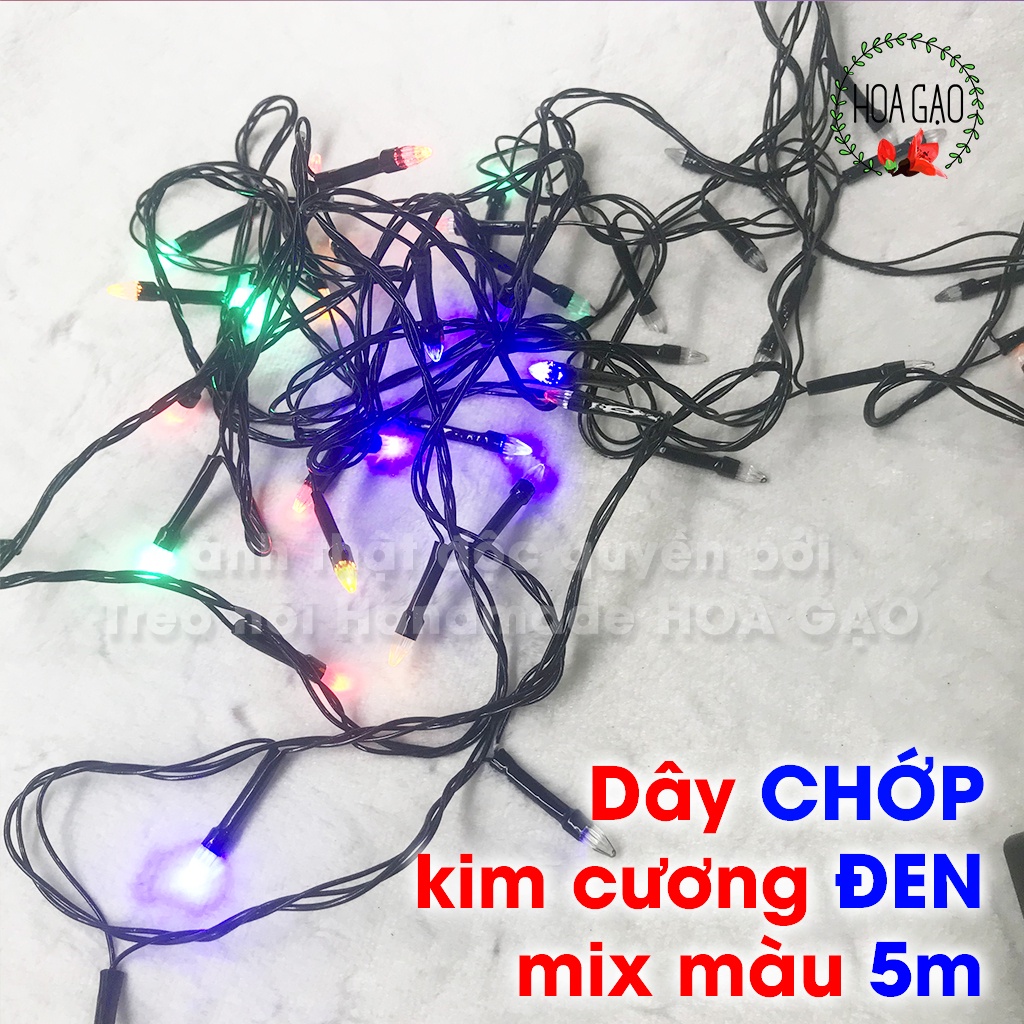 Dây đèn led trang trí sinh nhật noel Tết CHỚP đủ màu 8m 5m  décor HOA GẠO RV2 4 chế độ chớp đầu kim cương nhọn