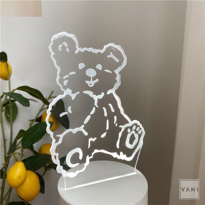 Đèn Ngủ Mica 3 Chế Độ 3D Cún Gấu, Đèn Trang Trí Siêu Dễ Thương - Vani Store