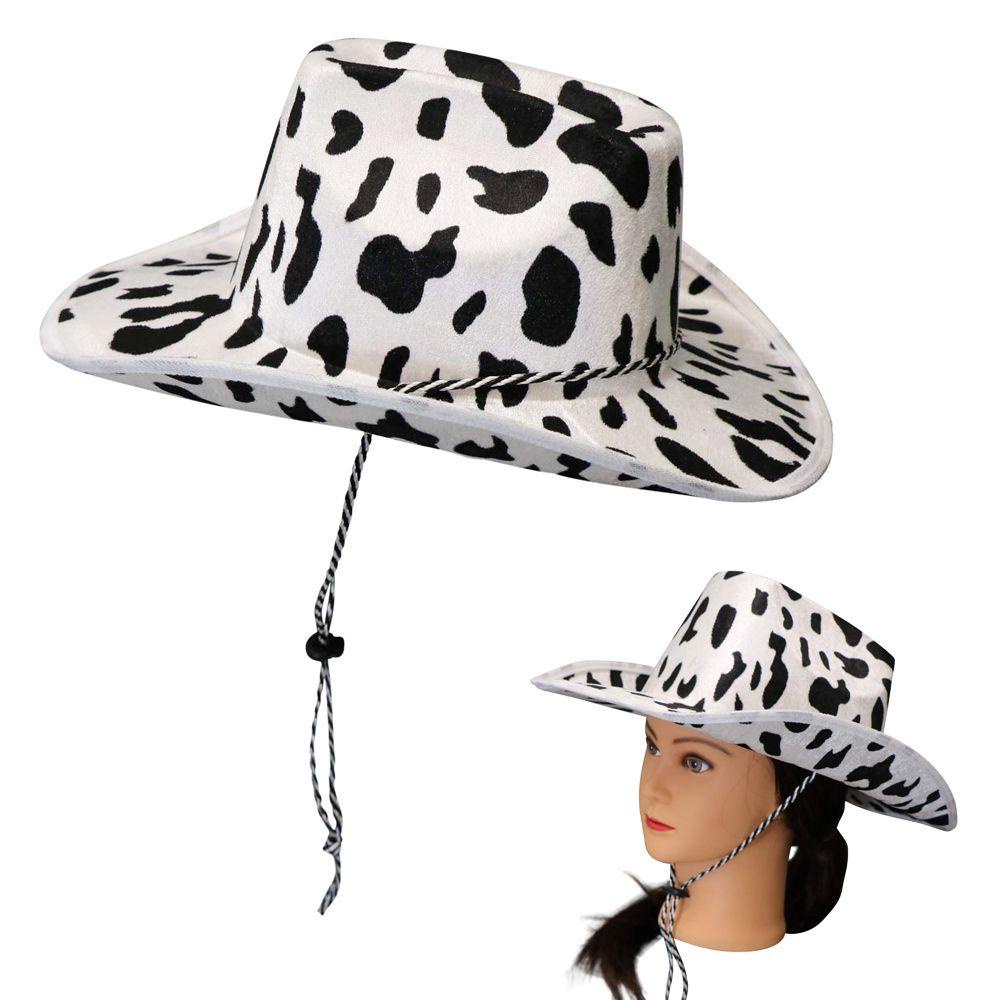CACTU Unisex White Cowgirl Hat Play Dress-Up Pink Star Cow Girl Hat Neck Draw String Costume Party Women Girls Adjustable Adult Size Cowboy Hat