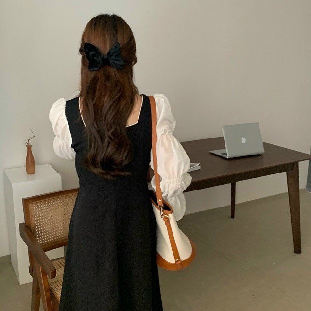 Váy Midi dáng dài thiết kế tay phồng phong cách Hàn Quốc Đầm Nữ Hoài Thương