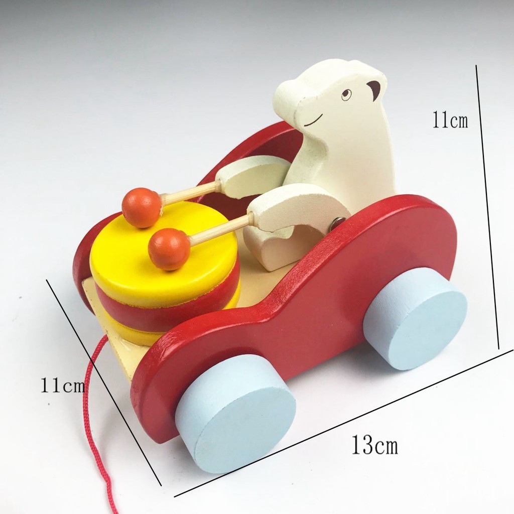 Xe kéo hình thú - chú gấu đánh trống - dochoigo - Baby Toys