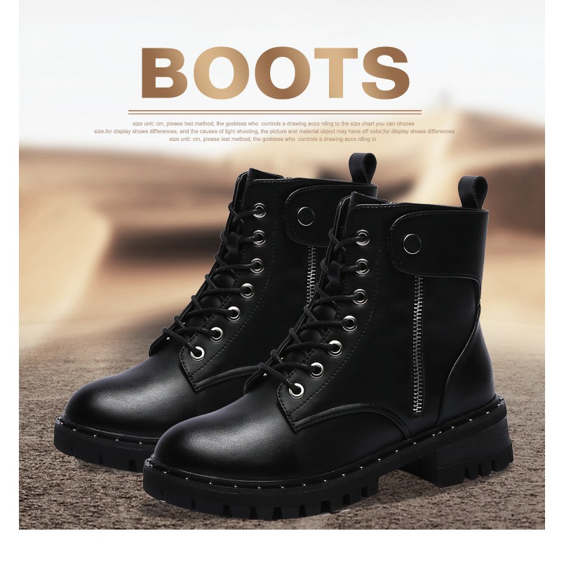 Giày bốt Martin phong cách Hàn Quốc khoá kéo đế cao 4cm | BigBuy360 - bigbuy360.vn