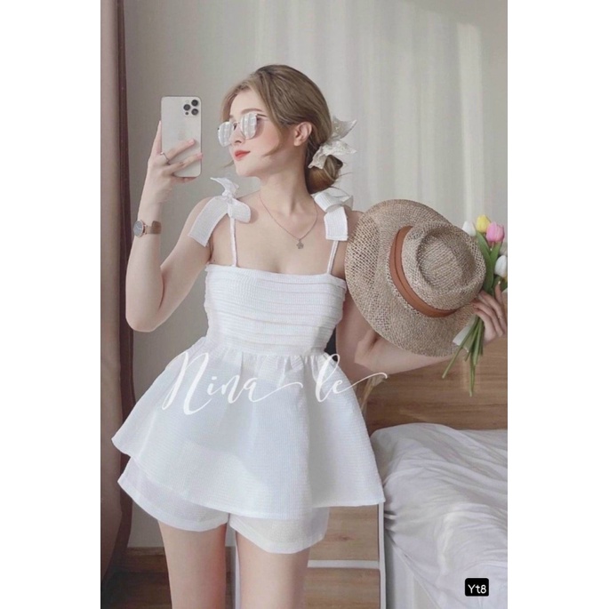(Free ship) Mẫu HOT Sét Xốp Áo Váy Hai Dây Phối Quần Ngắn Cùng Màu Siêu Hời Cho các Chị em UP VLTN Shop