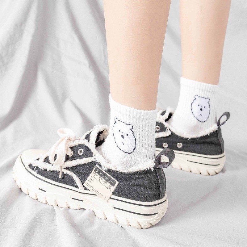 Vớ Cao Cổ Hình Mặt Gấu Cotton Tất Cổ Cao In Họa Tiết Hoạt Hình Phong Cách Hàn Nhật Ulzzang Dễ Thương Cho Nữ