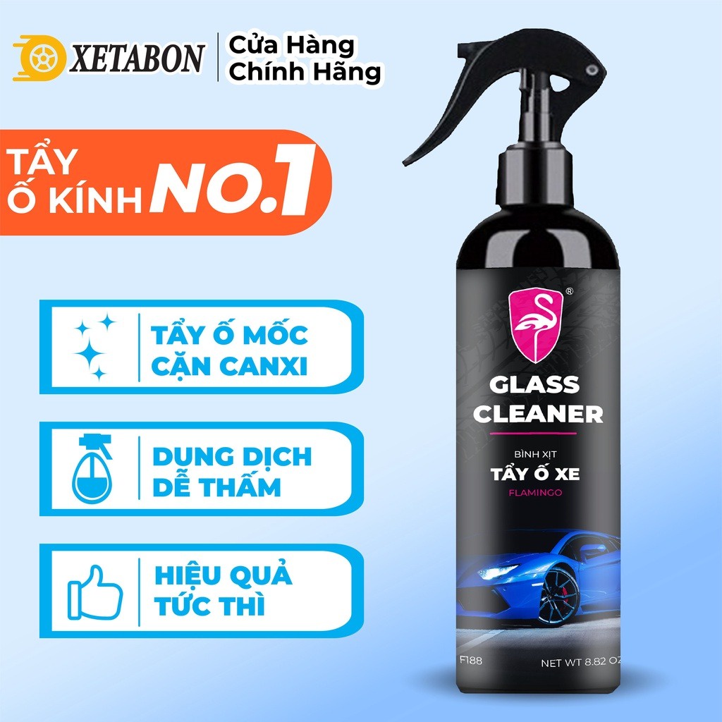 Chai xịt tẩy Ố Kính Ô tô FLAMINGO- Phủ Nano chống bám nước- Tẩy Cặn Canxi- Làm Sạch Kính Xe Bị Ố Mốc, MờĐục