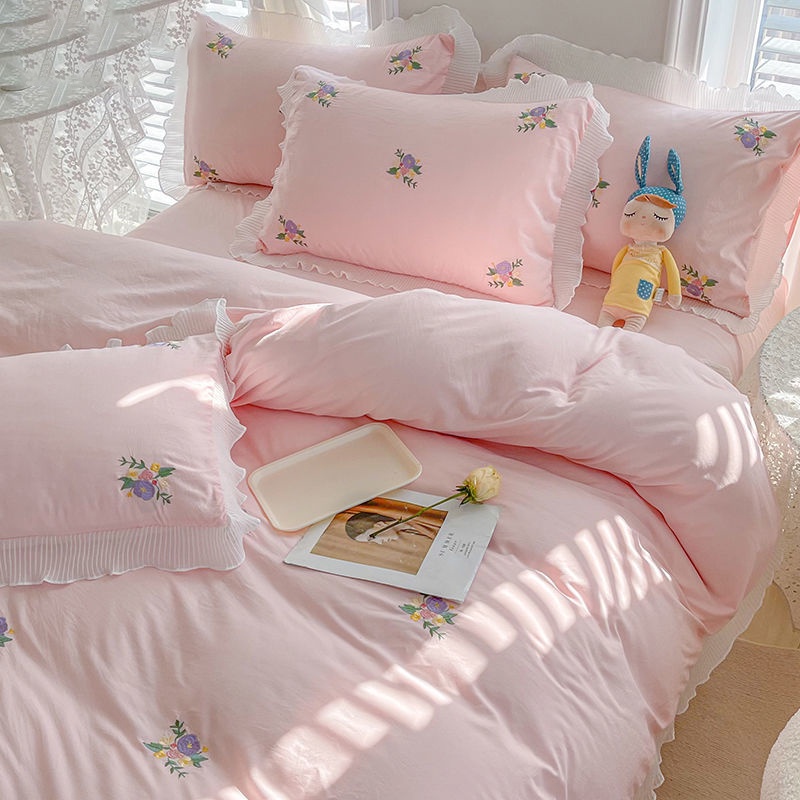 Bộ Chăn Ga Vỏ Gối Cotton Họa Tiết Công Chúa Tươi Mới