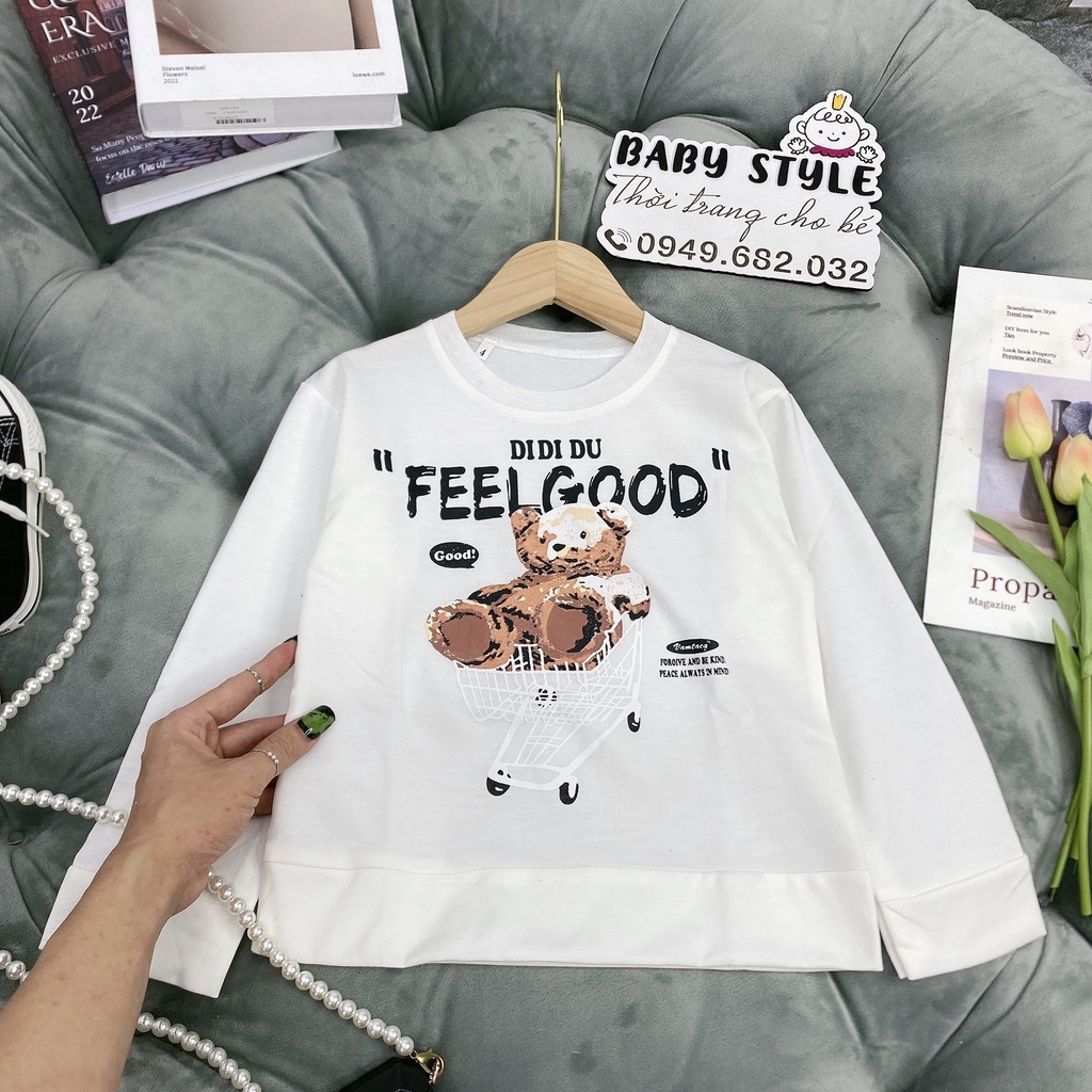 Áo nỉ sweater &quot;FEEL GOOD!&quot; 14-45kg cho bé trai, bé gái. Chất nỉ da cá đẹp. Phong cách Hàn Quốc. B37