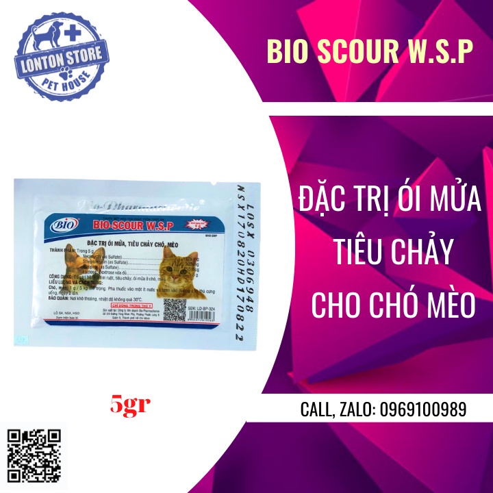 BIO Scour Gói 5g-Hỗ trợ kiểm soát viêm ruột, nôn, tiêu chảy ở chó mèo - Lonton store &amp; Bio