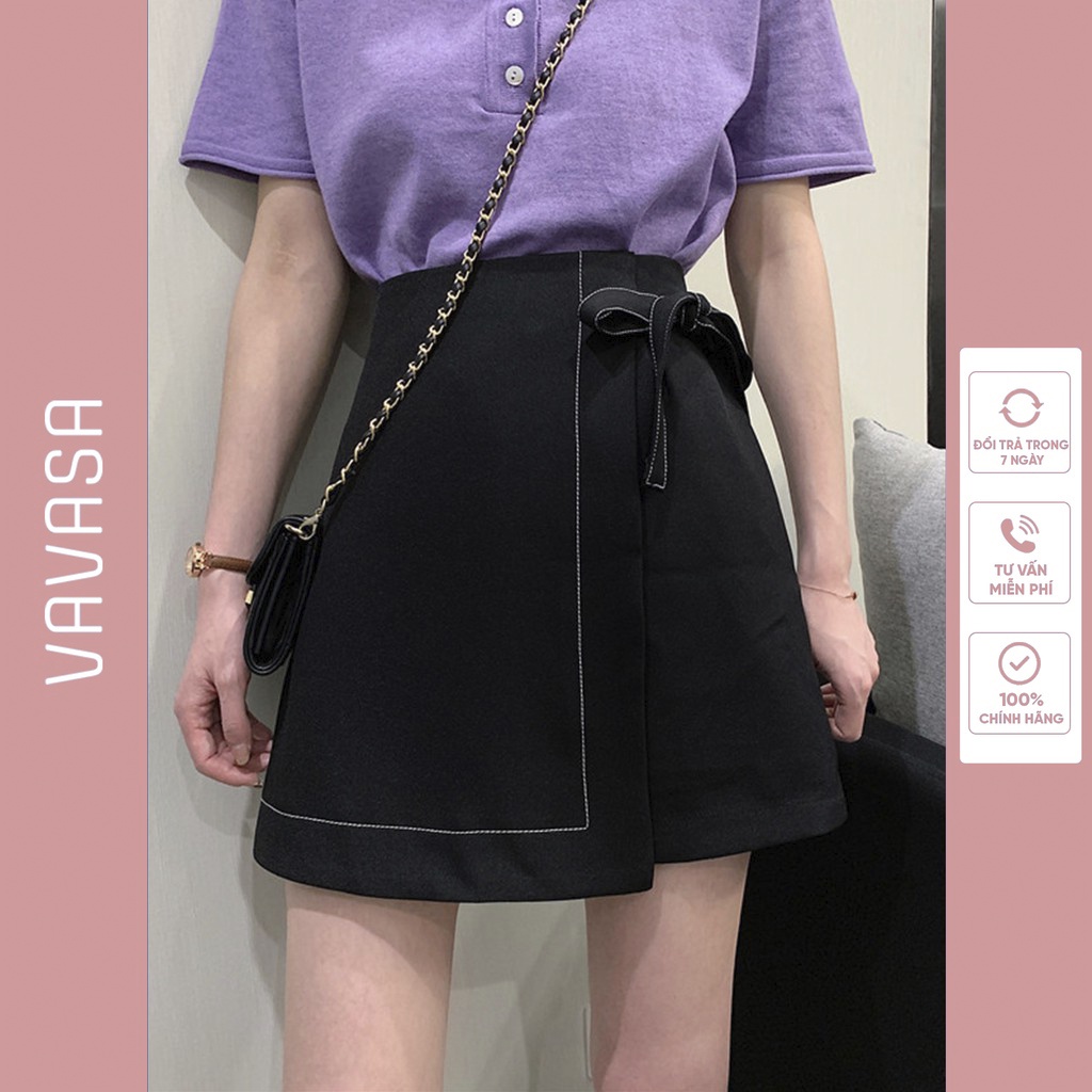 Chân váy chữ a ngắn lưng cao bigsize trơn công sở đính nơ chỉ viền trắng  CV05