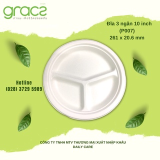 50 Đĩa tròn 3 ngăn bã mía Thái Lan 10 inch ~26cm - thương hiệu Gracz
