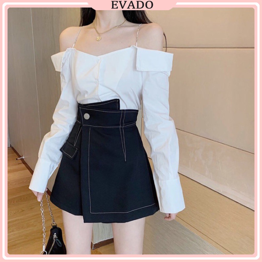Quần giả váy cạp chéo viền chỉ nổi EVADO QCV06