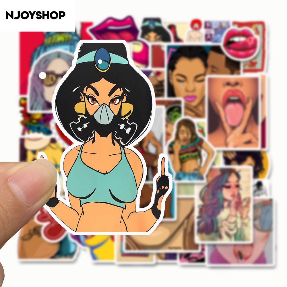 BỘ 50 MIẾNG STICKER SEXY GIRL KHÔNG THẤM NƯỚC DÁN NÓN BẢO HIỂM, LAPTOP, VALI, TỦ, BÀN HỌC, XE MÁY