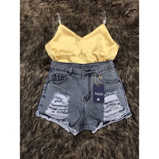 Áo 2 dây phối ngọc cổ V phi lụa cực hot