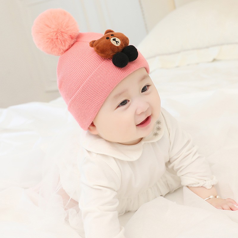 Mũ len mịn 2 quả bông siêu cute M011-đỏ cho bé trai gái 6m-24m hàng QC L1