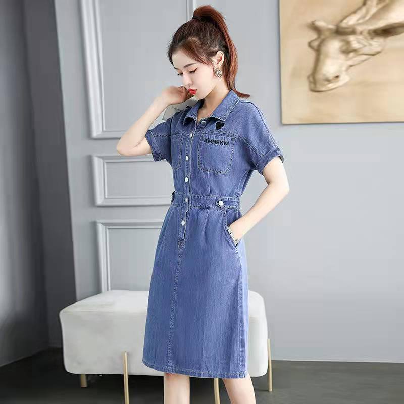 Đầm Denim Tay Ngắn Ôm Eo Phong Cách Thời Trang Mới 2022 Dành Cho Nữ