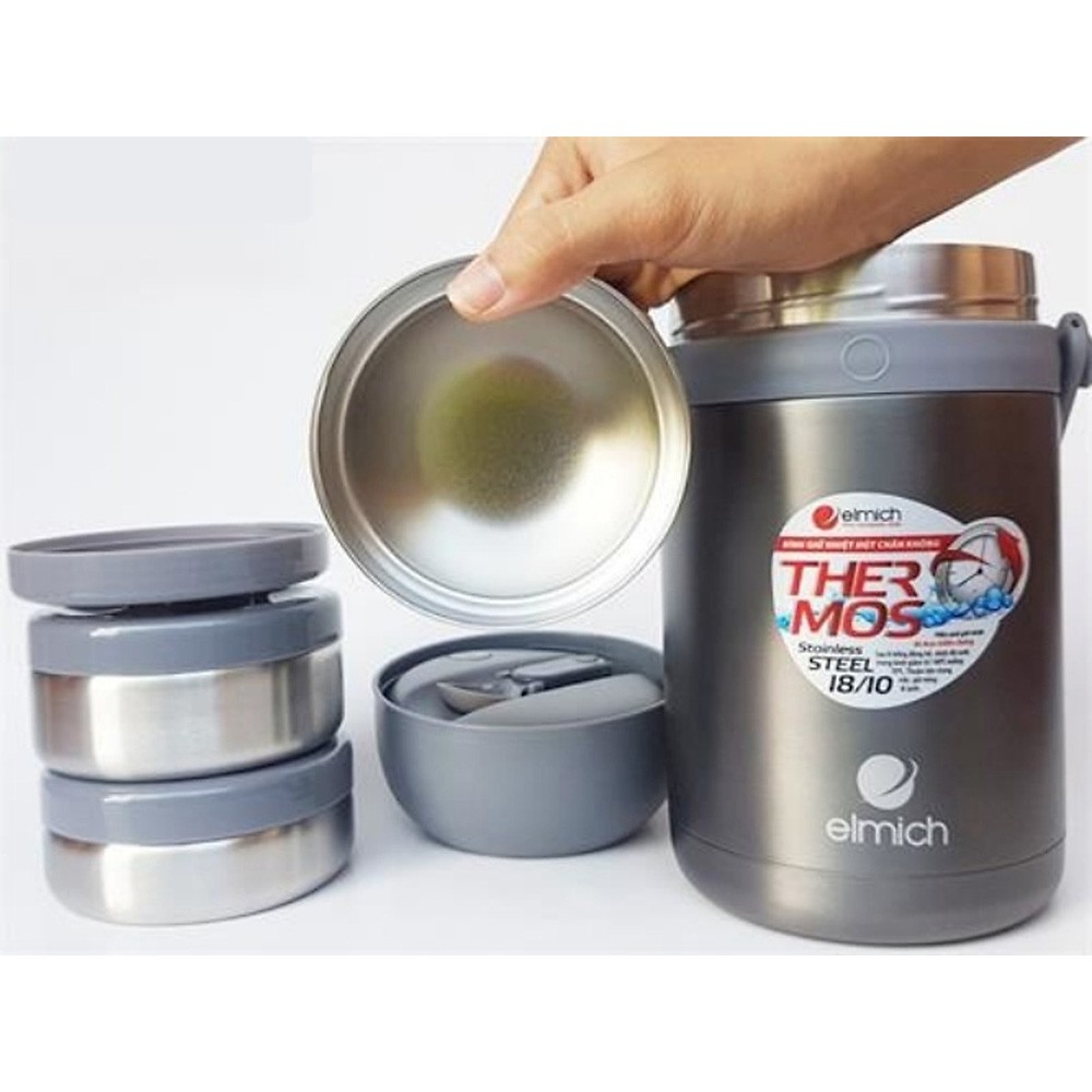 Cặp Lồng Giữ Nhiệt Inox 304 Tráng Bạc 3 Lớp 1800ml Elmich EL-3128 Hàng Chinh Hãng