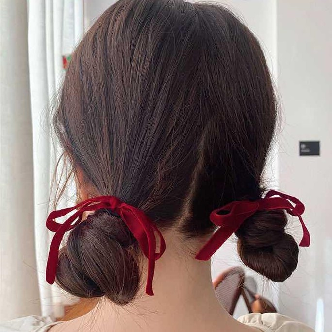 Cột Tóc Đính Nơ Nhung Dài Velvet Bow Hair Tie (bán lẻ)