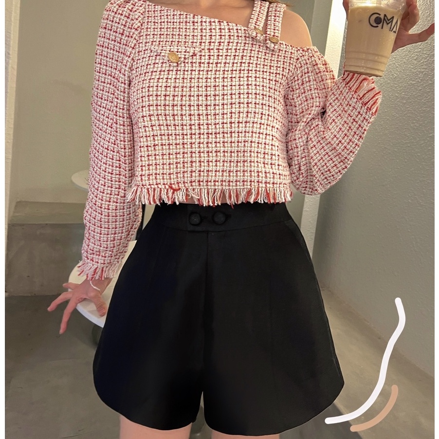 THE FANCE | Áo croptop tweed lưới thoáng lệch vai MOCHI