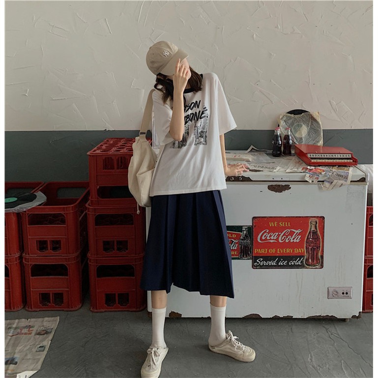 Chân Váy Chữ A Lưng Cao Màu Trơn Xinh Xắn Cho Nữ