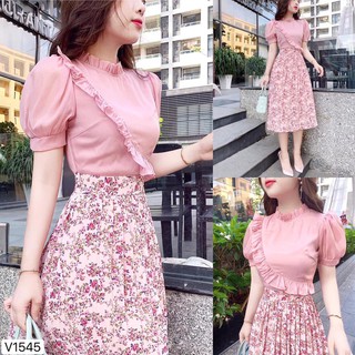 Váy hoa dịu dàng hàng thiết kế cao cấp v1545 ĐẸP HP DVC