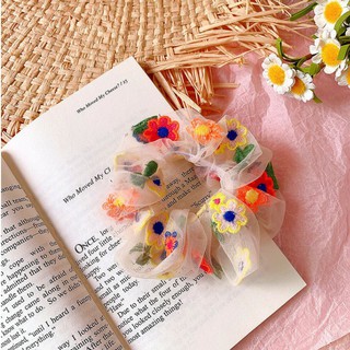 Cột Tóc Scrunchies Hoa-Voan lưới Mềm Mại