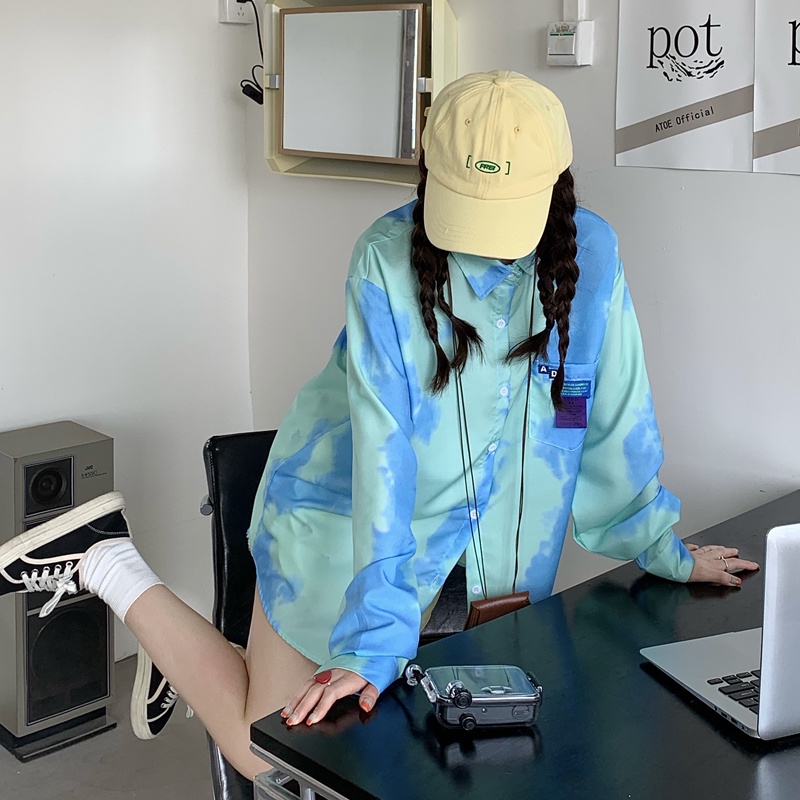 SUXI Áo Sơ Mi Tay Dài Dáng Rộng Vải Mỏng Màu Nhuộm Dễ Phối Đồ Thời Trang Xuân Thu Cho Nữ