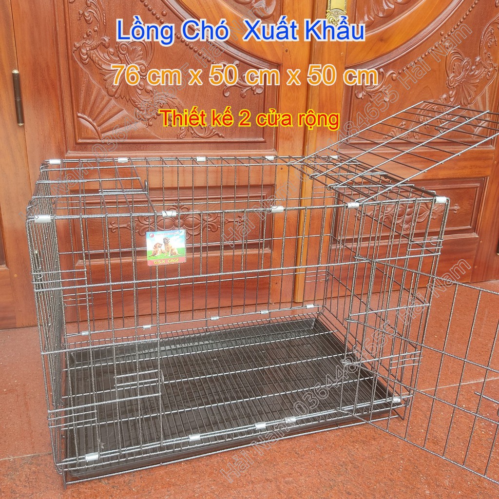 Chuồng Chó, Mèo Gấp Gọn 2 cửa ⚡ HÀNG LOẠI 1⚡ Lồng Chó Gấp (Sơn Tĩnh Điện vân đá) Thép To, Chắc Chắn Kèm Khay Hứng phân