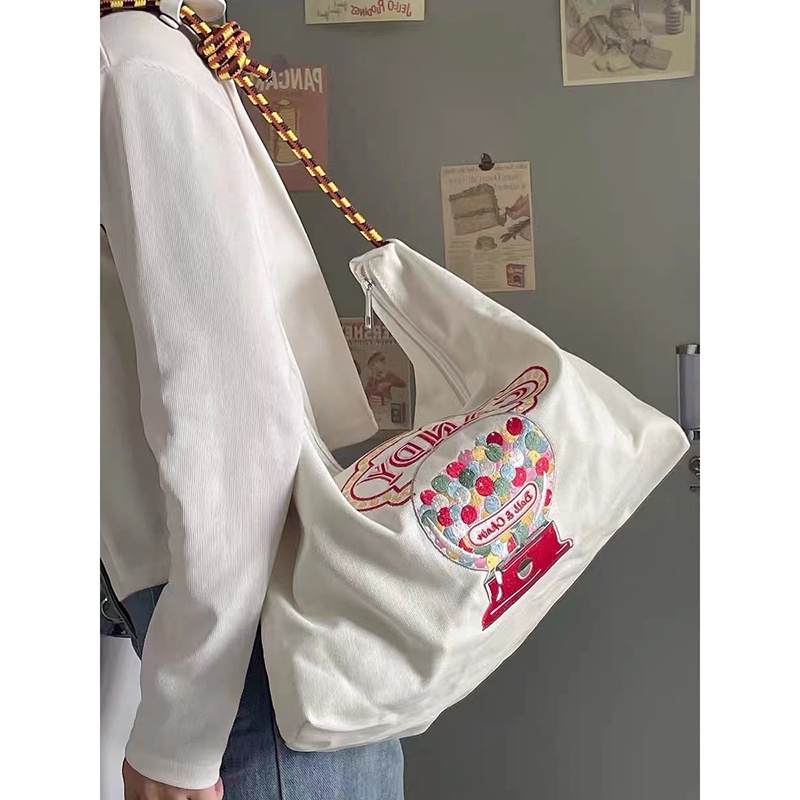 Túi Đeo Vai Bằng Vải canvas Sức Chứa Lớn Thân Thiện Với Môi Trường Phong Cách Nhật Bản Cho Nữ